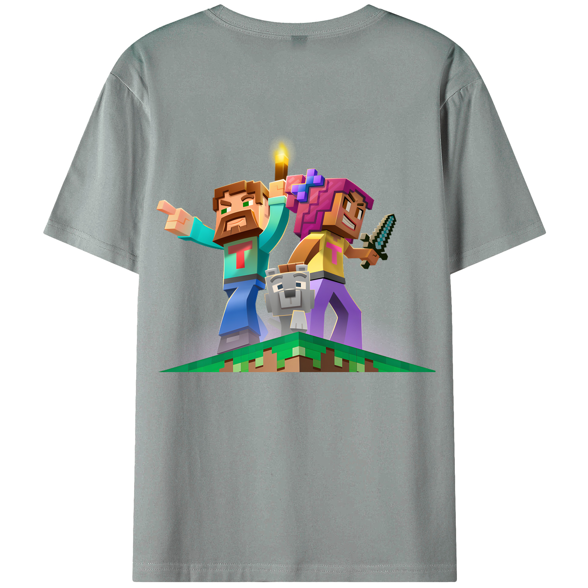 （画像用） マインクラフト ブロックの世界 Minecraft MC Block world 綿100％ メンズ半袖Tシャツ（バックプリント） 通気性